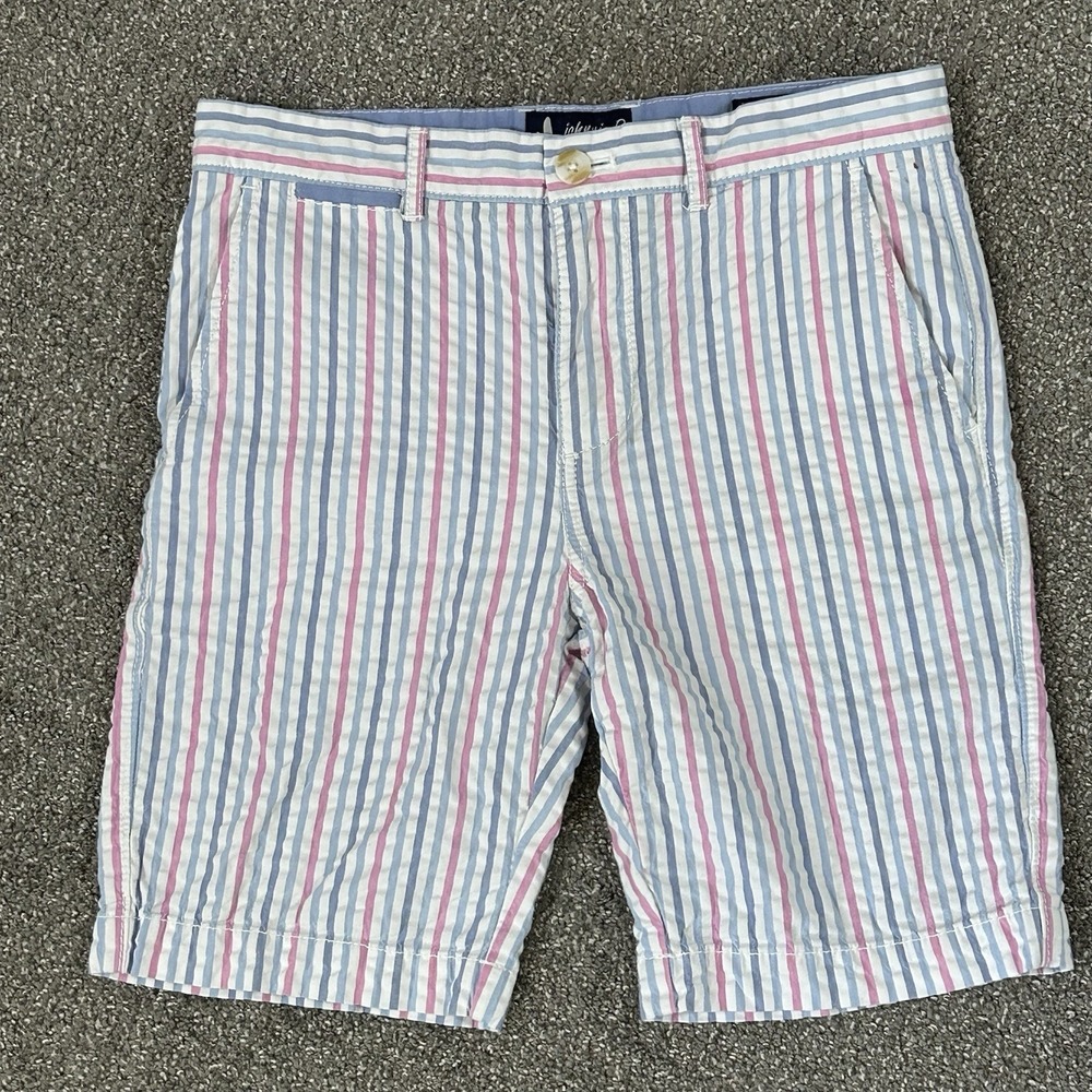 Johnnie-O Surf Suckers Boys 14 Seersucker Shorts Blue Pink Stripe Preppy